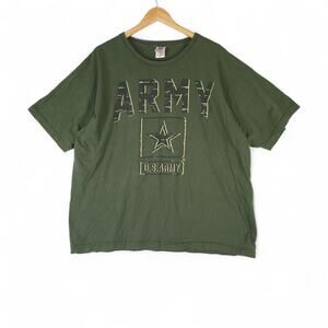 Vintage US Army T-Shirt‎ Mens 2XL OD Green Short Sleeve Bayside Made in USA